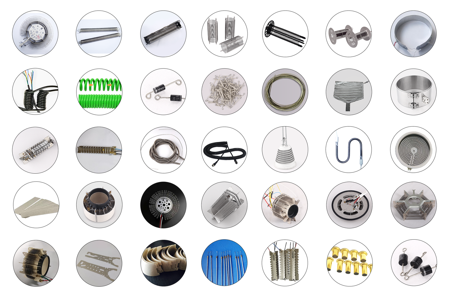 Finished heating elements produced by industrial winding and assembly machines