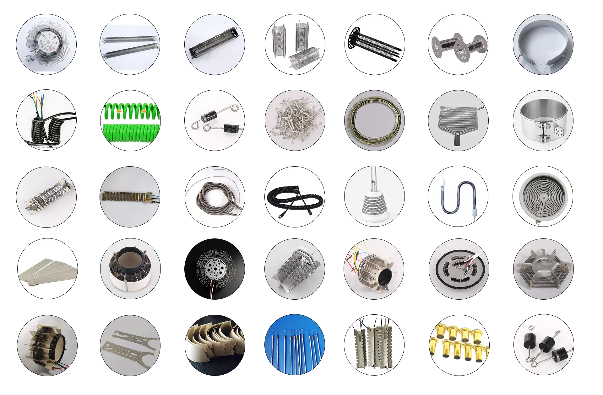 Finished heating elements produced by industrial winding and assembly machines
